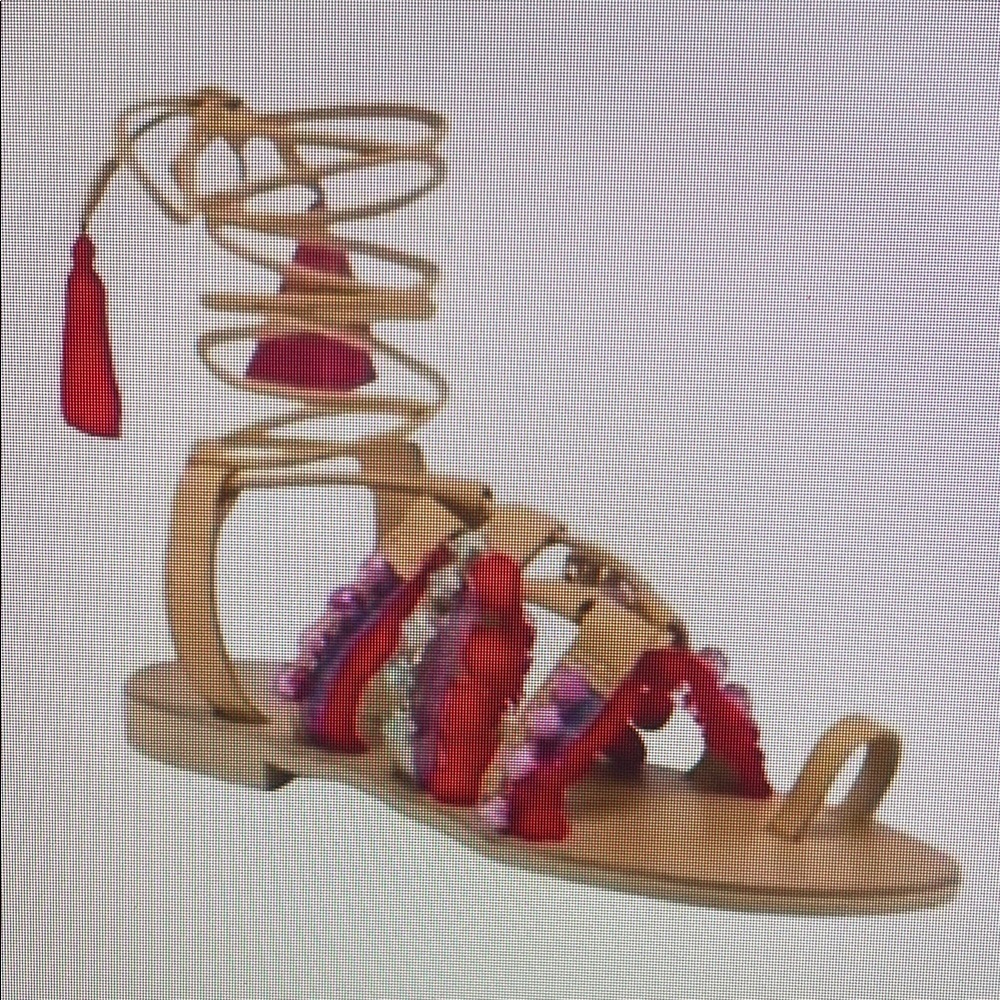 Women's Red and Tan Gladiator Sandals